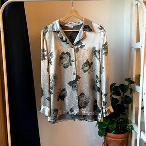 Vintage 90s Satin Floral Button Down Blouse